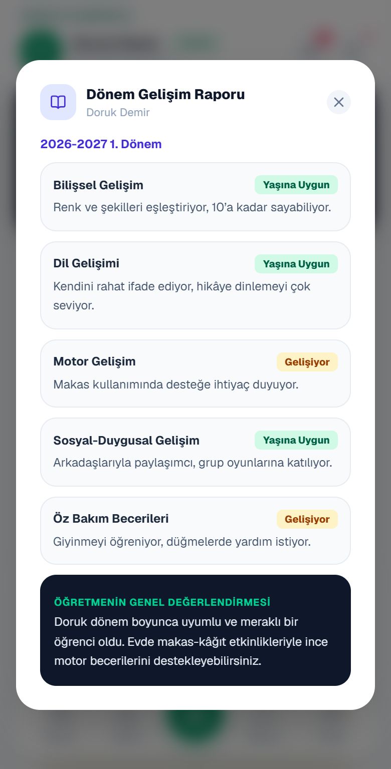 Beş gelişim alanında dönem gelişim raporu